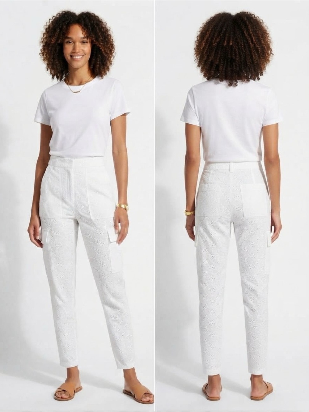 Derek Lam 10 Crosby White Eyelet Mila Pants Size 4 NWOT High Rise Tapered
